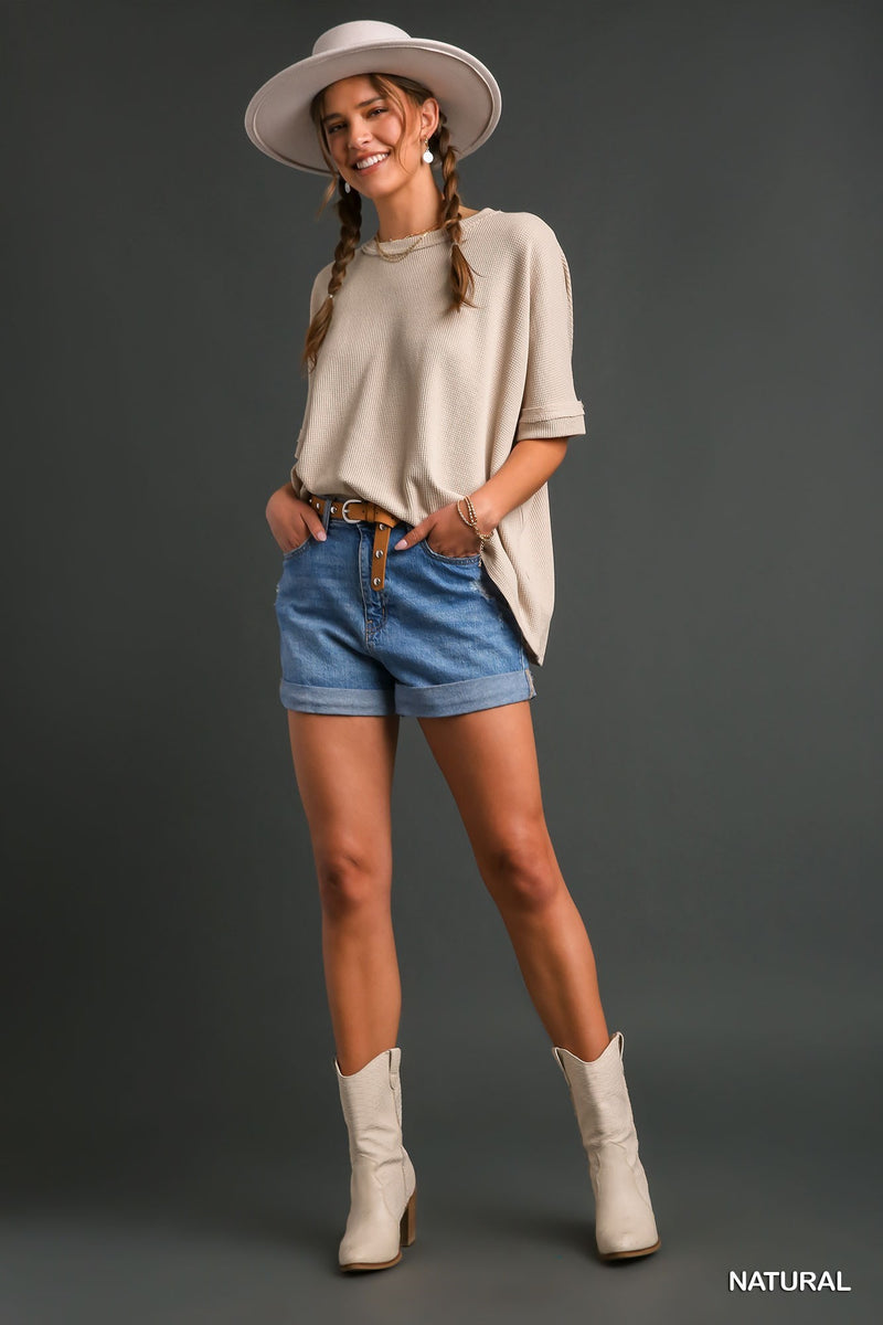 Loose Round Neck Waffle Top