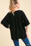 Ruffle Sleeve V-Notch Linen Top