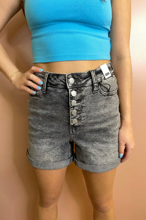 HW Button Fly Cuff Denim Shorts