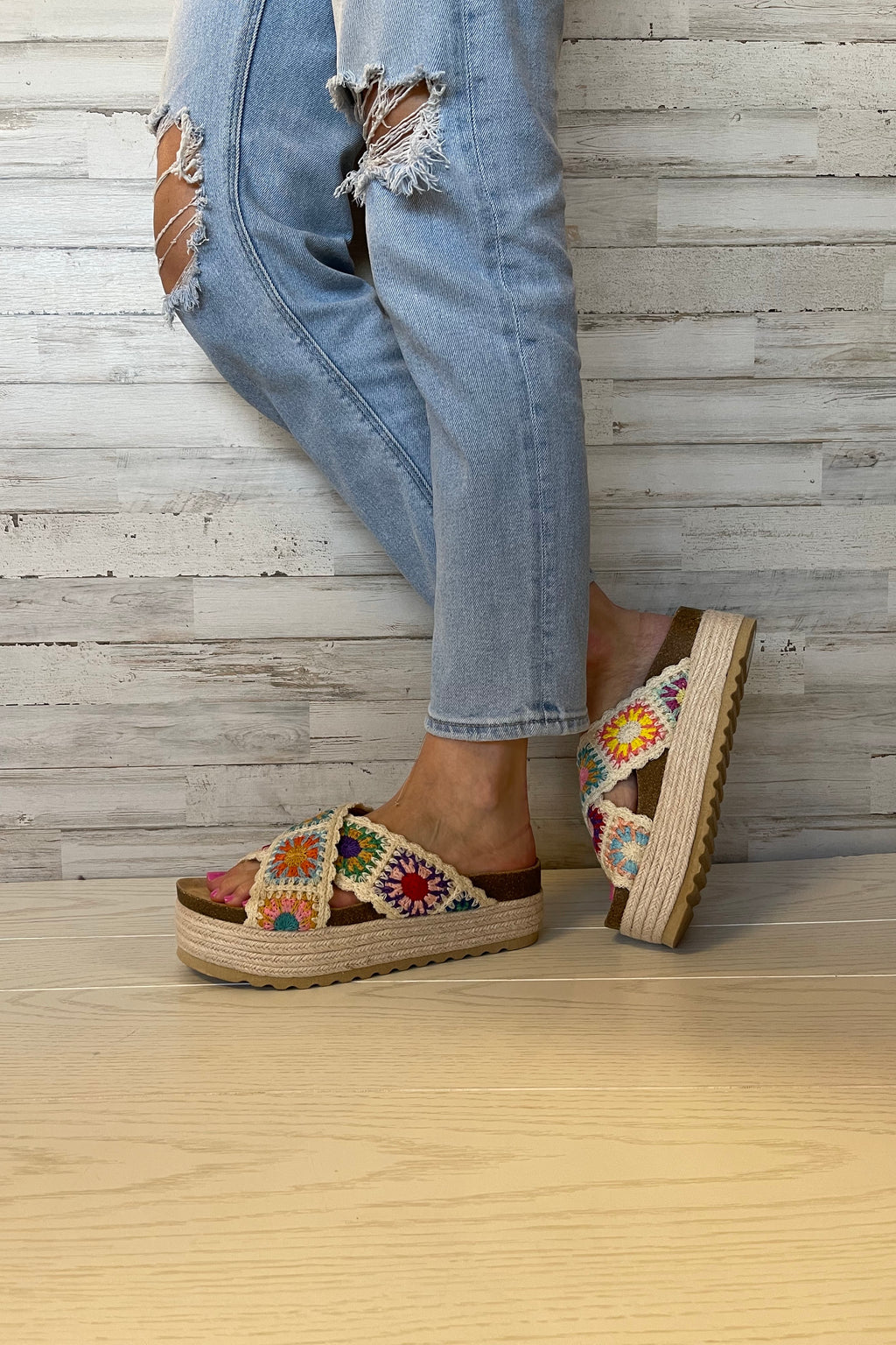 Plays Crochet Platform Slip On Sandals