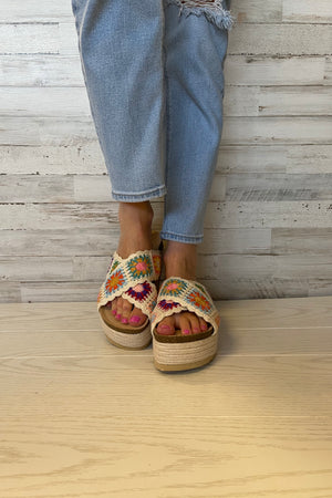 Plays Crochet Platform Slip On Sandals