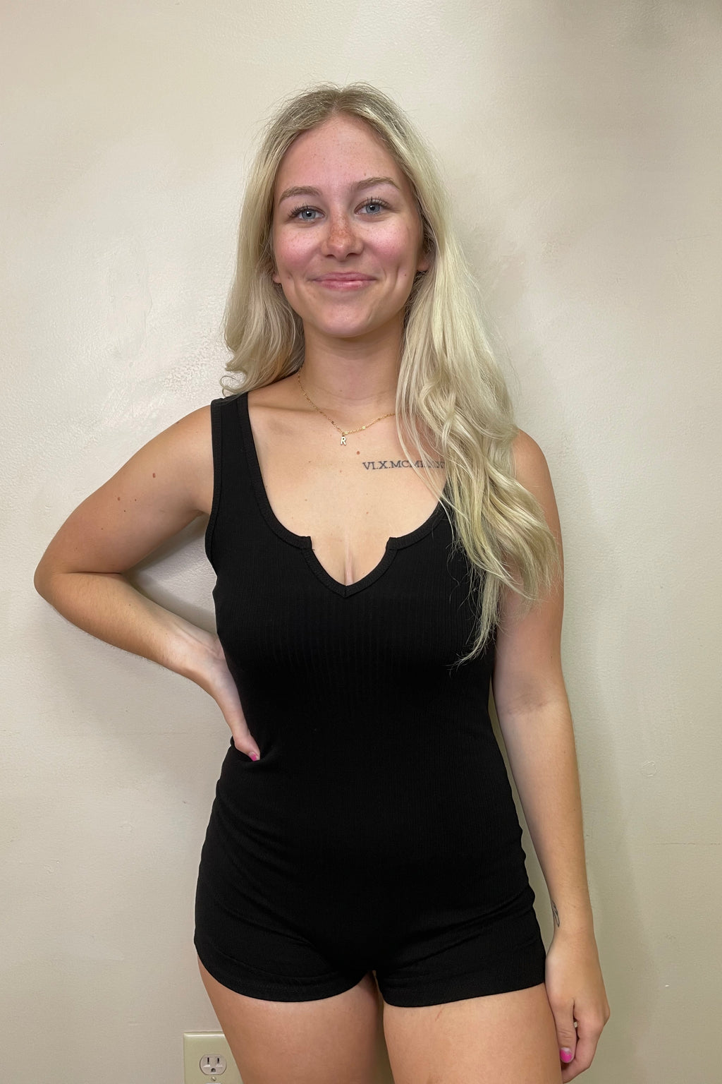 Notched Bodysuit Romper