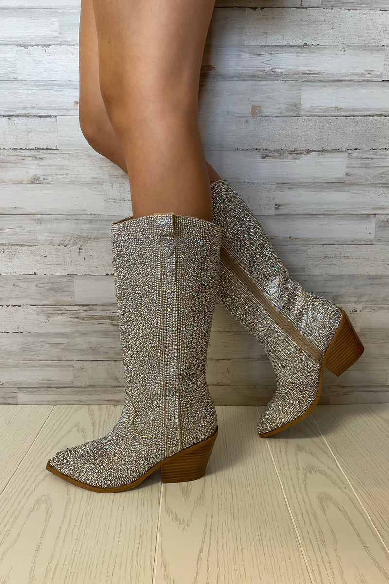 Glitzy Rhinestone Tall Cowgirl Boots