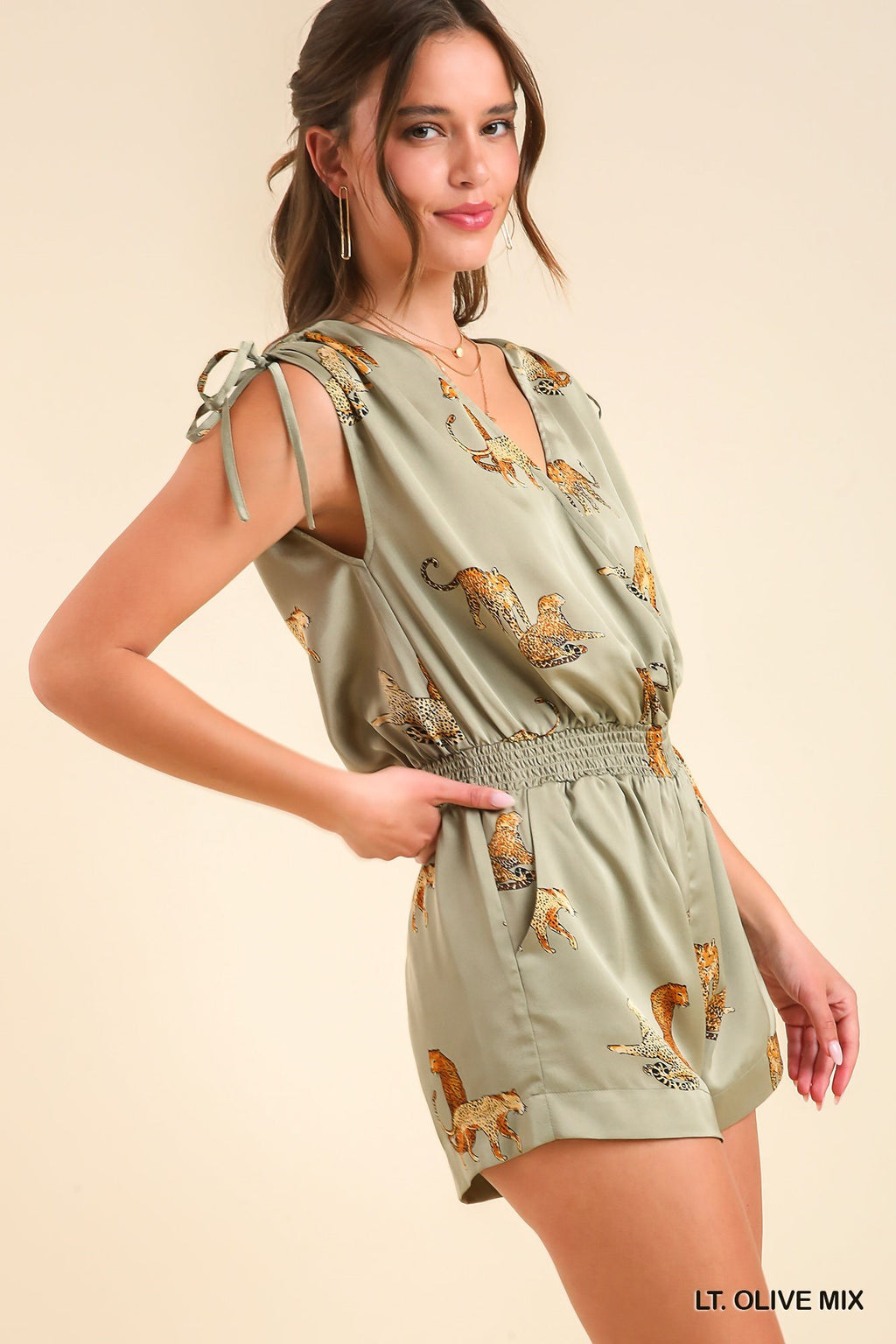 Elastic Waist Cheetah Romper