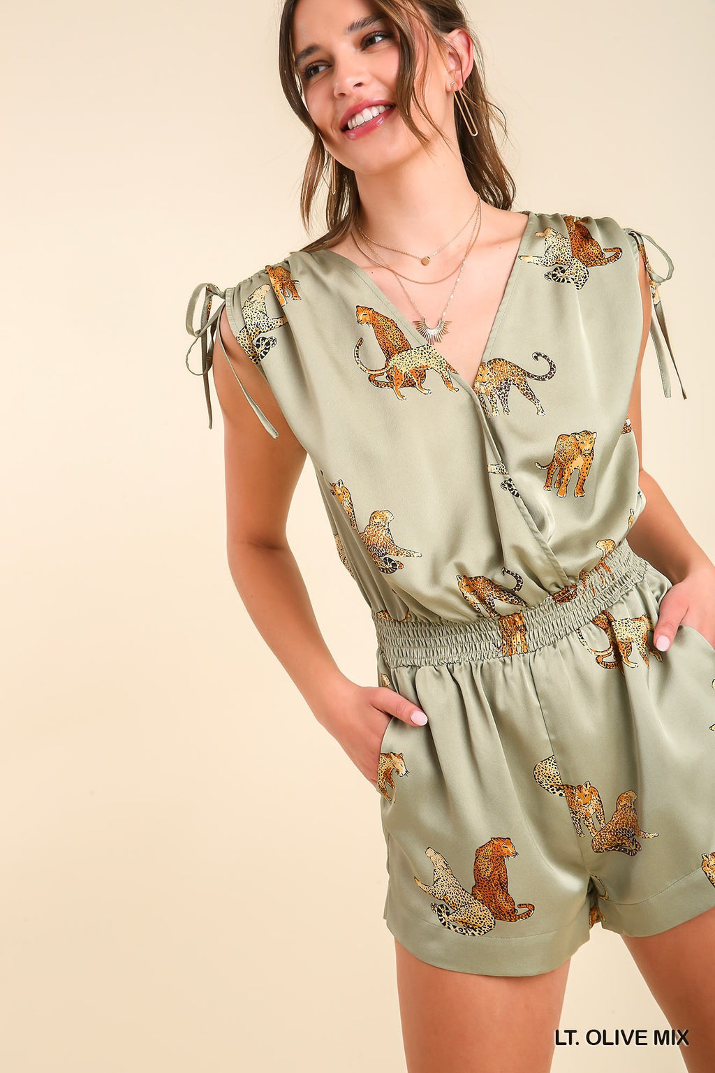 Elastic Waist Cheetah Romper