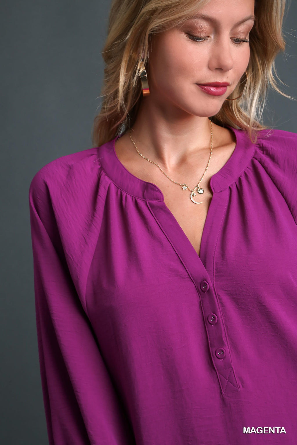 Notch Neck Half Button Top