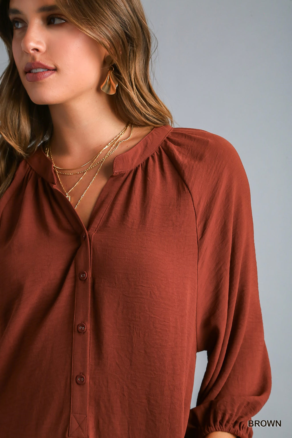 Solid Half Button Midi Dress