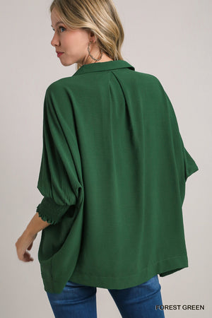 Smock Cuff Dolman Collar Top
