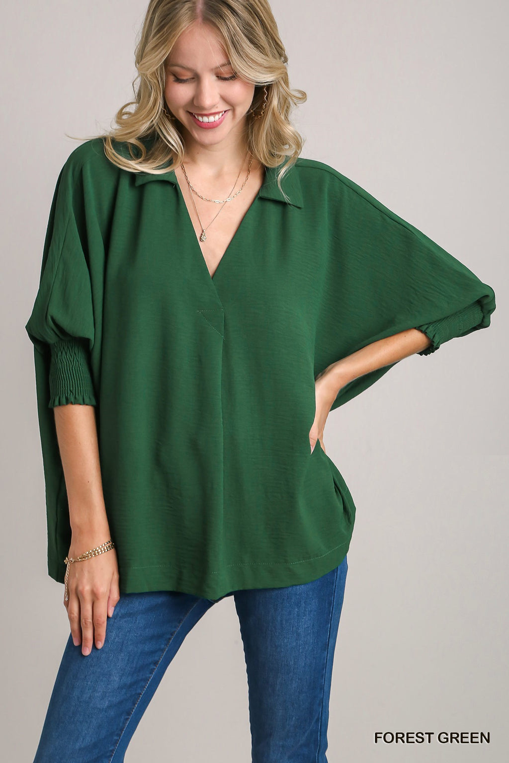 Smock Cuff Dolman Collar Top