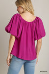 Balloon Sleeve Shirred Pleat Top