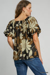 Round Neck Puff Sleeve Print Top
