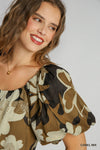 Round Neck Puff Sleeve Print Top