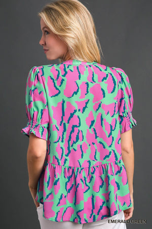 Abstract Print Peplum Top