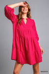 Floral Sleeve Solid Tier Dress
