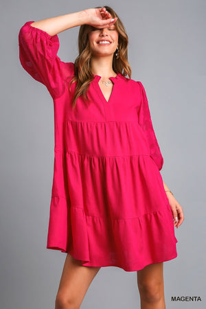 Floral Sleeve Solid Tier Dress