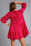 Floral Sleeve Solid Tier Dress