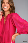Floral Sleeve Solid Tier Dress