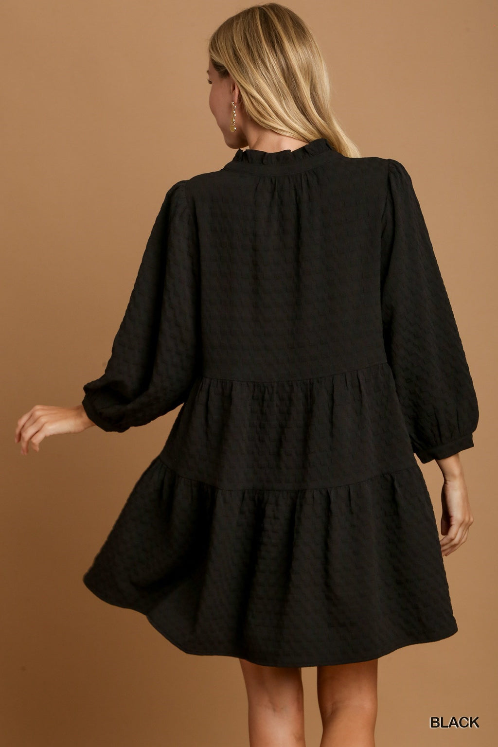 Jacquard Texture 3/4 Sleeve Dress