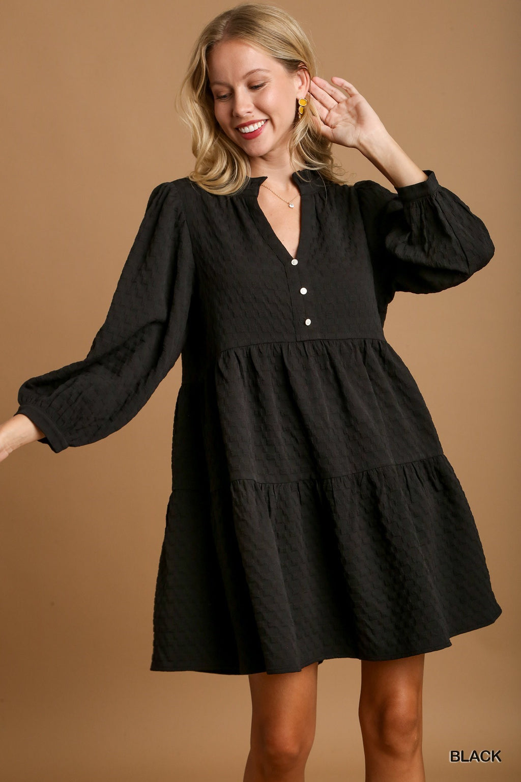 Jacquard Texture 3/4 Sleeve Dress