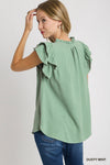 Split Neck Textured Cap Sleeve Top