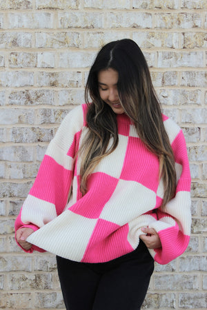 Veronica Knit Checkerboard Sweater Top