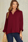 3/4 Sleeve Collared Woven Top