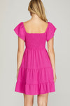 Flutter Sleeve Smock Sweetheart Dress