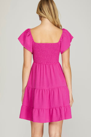 Flutter Sleeve Smock Sweetheart Dress