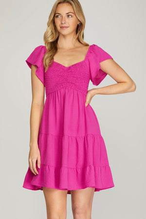 Flutter Sleeve Smock Sweetheart Dress