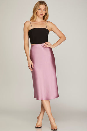 Solid Satin Midi Skirt