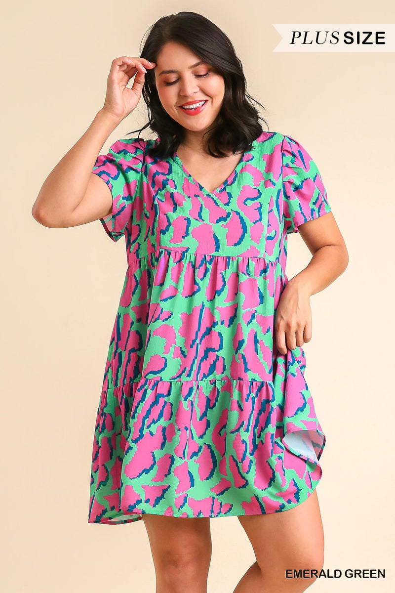 Plus Abstract Print Tier Dress