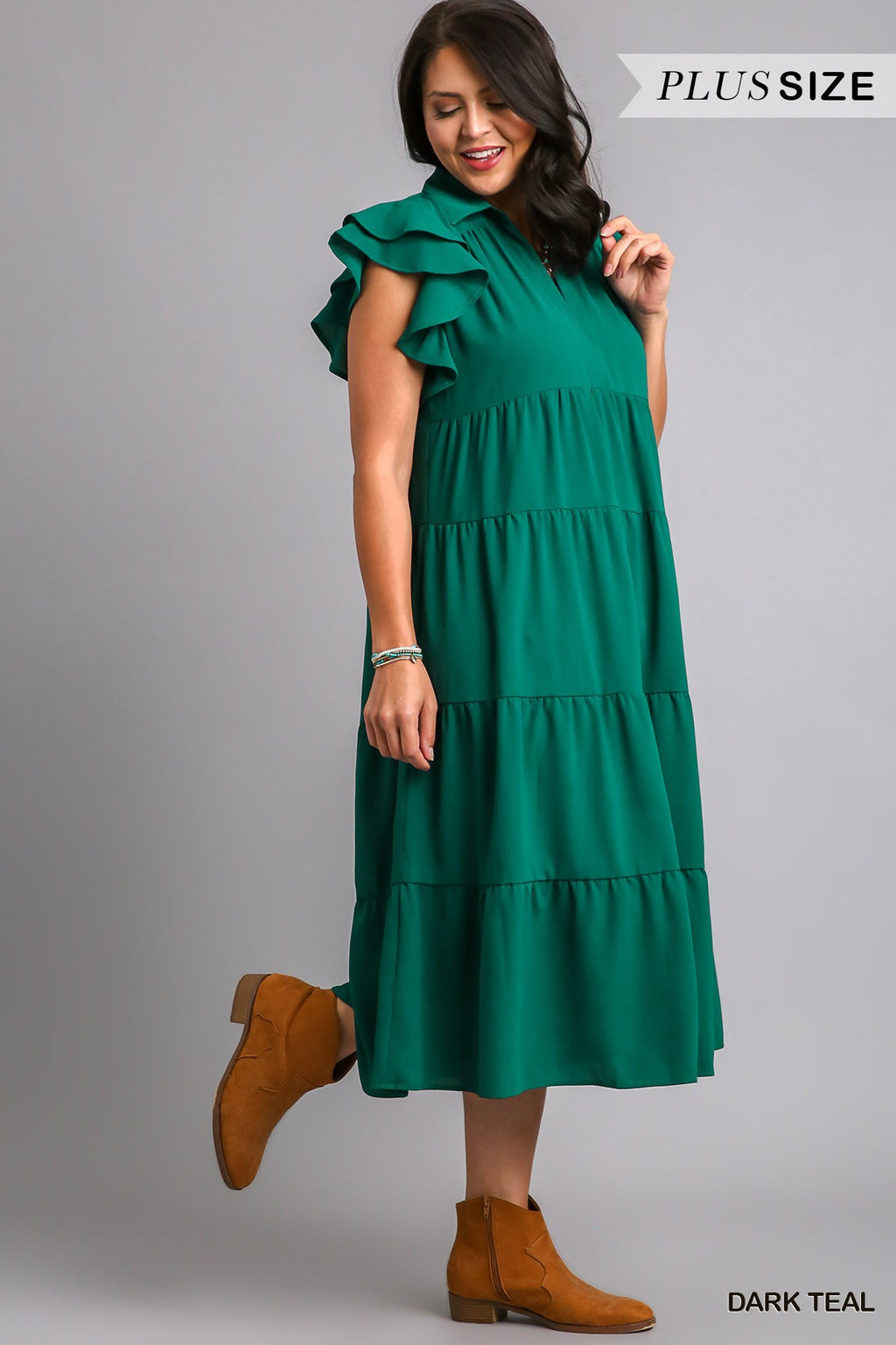 Plus Collar Tier Maxi Dress