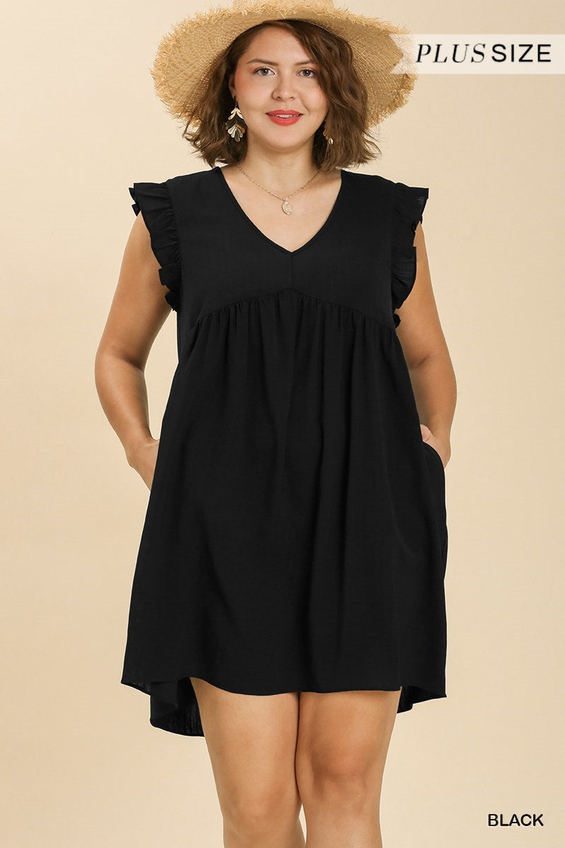 Plus V-Neck Ruffle Sleeve Dress