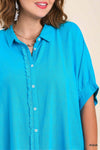 Plus Linen Fray Dolman Button Top