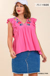 Plus Embroidered Pom Top