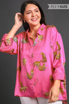 Plus Satin Cheetah Button Top