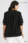 Plus Split Neck Half Sleeve Solid Top