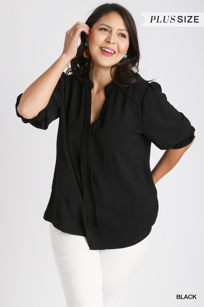 Plus Split Neck Half Sleeve Solid Top