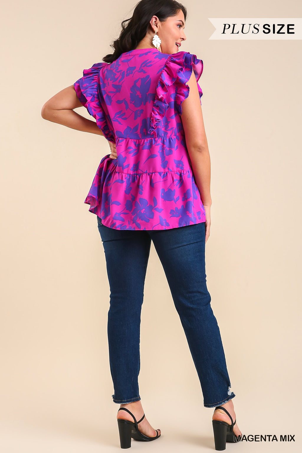 Plus Layer Ruffle Print Top