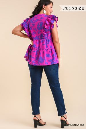 Plus Layer Ruffle Print Top