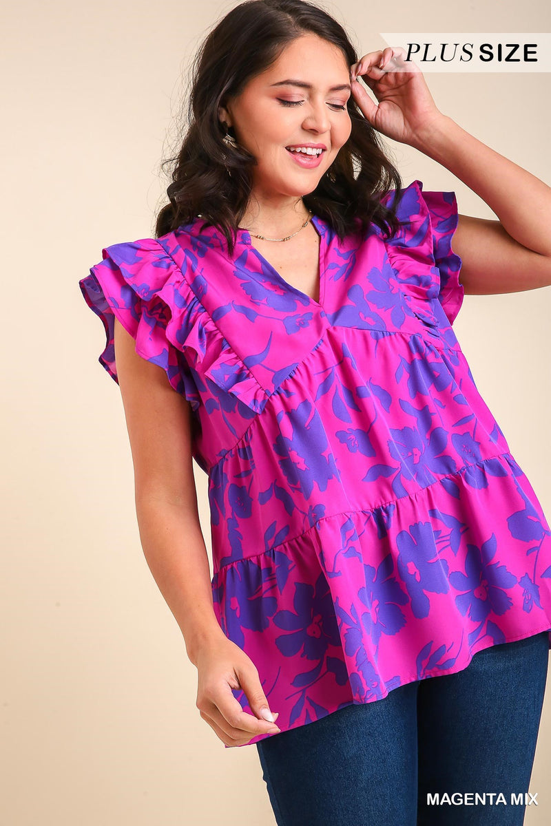 Plus Layer Ruffle Print Top