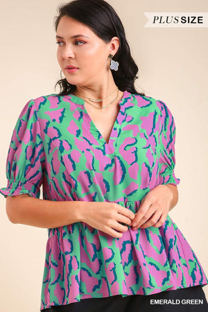 Plus Abstract Print Peplum Top