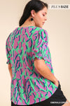 Plus Abstract Print Peplum Top