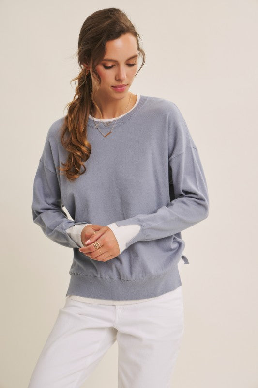 Contrast Trim Feather Light Sweater