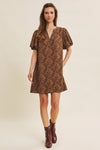 Bubble Sleeve Textured Print Dress