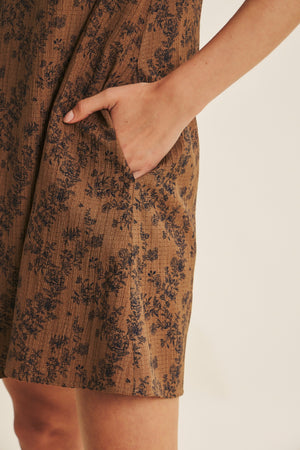 Bubble Sleeve Textured Print Dress