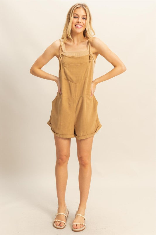 Linen Self Tie Straps Overalls Romper