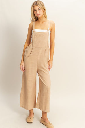 Texted Wide Leg Overalls Jumpsuit