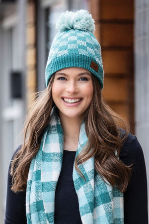 Britt's Knits Sweater Weather Plaid Pom Hat