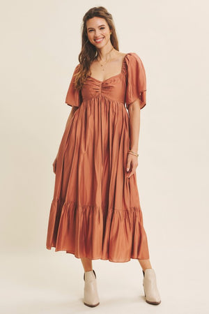 Ruched Bust New Babydoll Midi Dress
